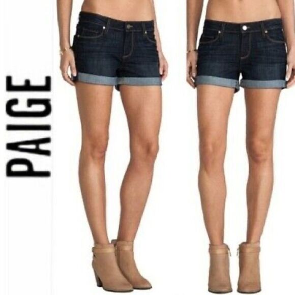 Paige Jimmy Jimmy Short Jean Shorts Cuffed Dark Wash Size 31 - Picture 1 of 5
